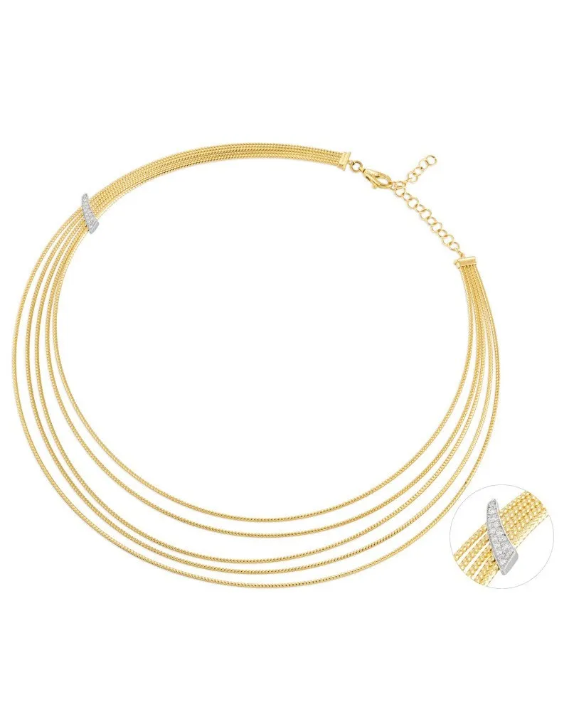 Girocollo Ponte Vecchio Nobile a 5 Fili in Oro Giallo con Pavé Diamanti