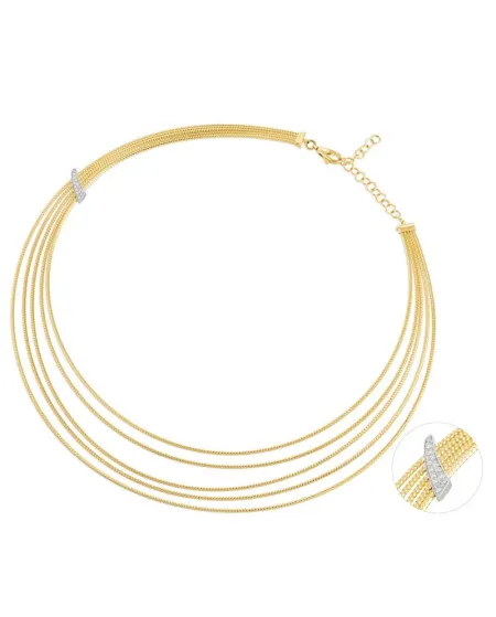 Collier ras du cou Ponte Vecchio Nobile à 5 rangs en or jaune avec pavé de diamants