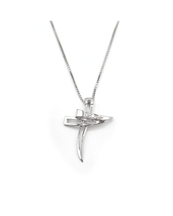 Casella Gioielli Necklace in White Gold and Cross with Diamonds