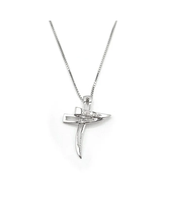 Collier Casella Gioielli en or blanc et croix avec diamants