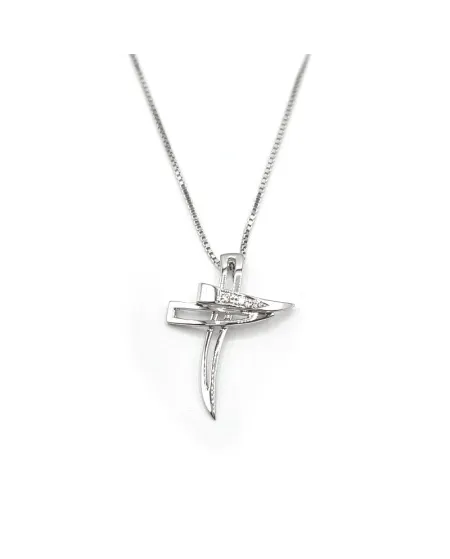 Collana Casella Gioielli in Oro Bianco e Croce con Diamanti