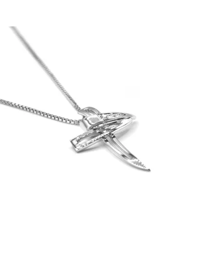 Collana Casella Gioielli in Oro Bianco e Croce con Diamanti