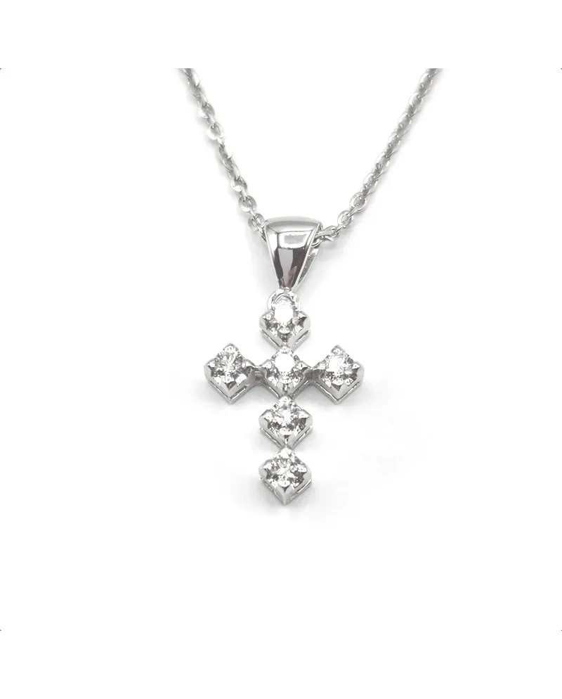 Collana Casella Gioielli in Oro Bianco e Croce con Diamanti