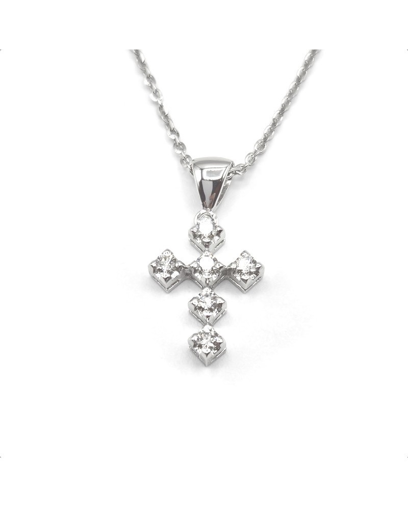 Collier Casella Gioielli en or blanc et croix avec diamants