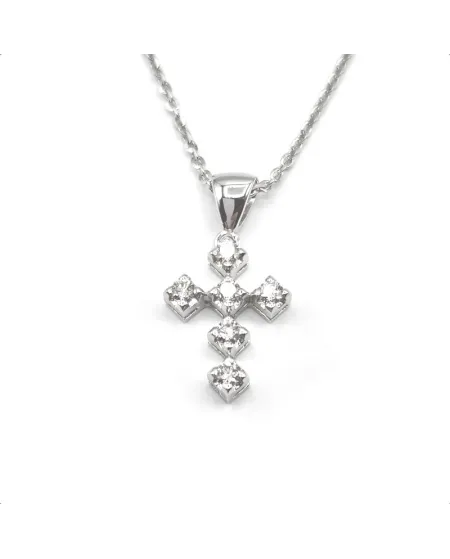 Collana Casella Gioielli in Oro Bianco e Croce con Diamanti