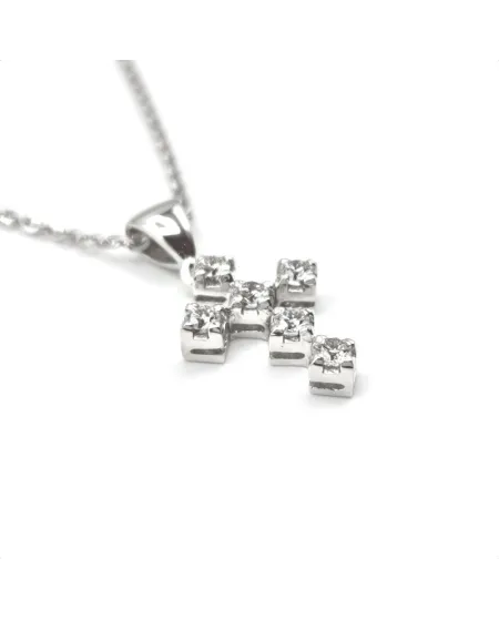 Collana Casella Gioielli in Oro Bianco e Croce con Diamanti