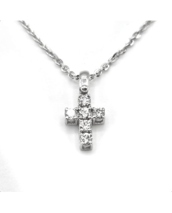 Collier Casella Gioielli en or blanc et petite croix avec diamants