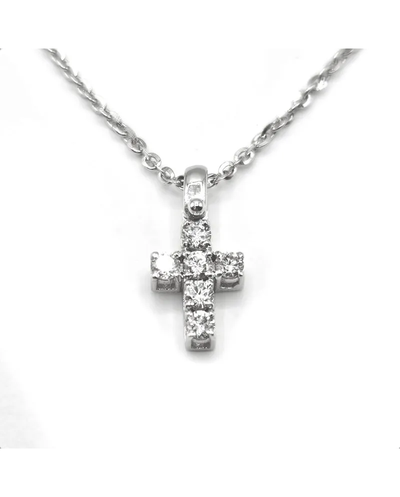 Collana Casella Gioielli in Oro Bianco e Croce con Diamanti Piccola
