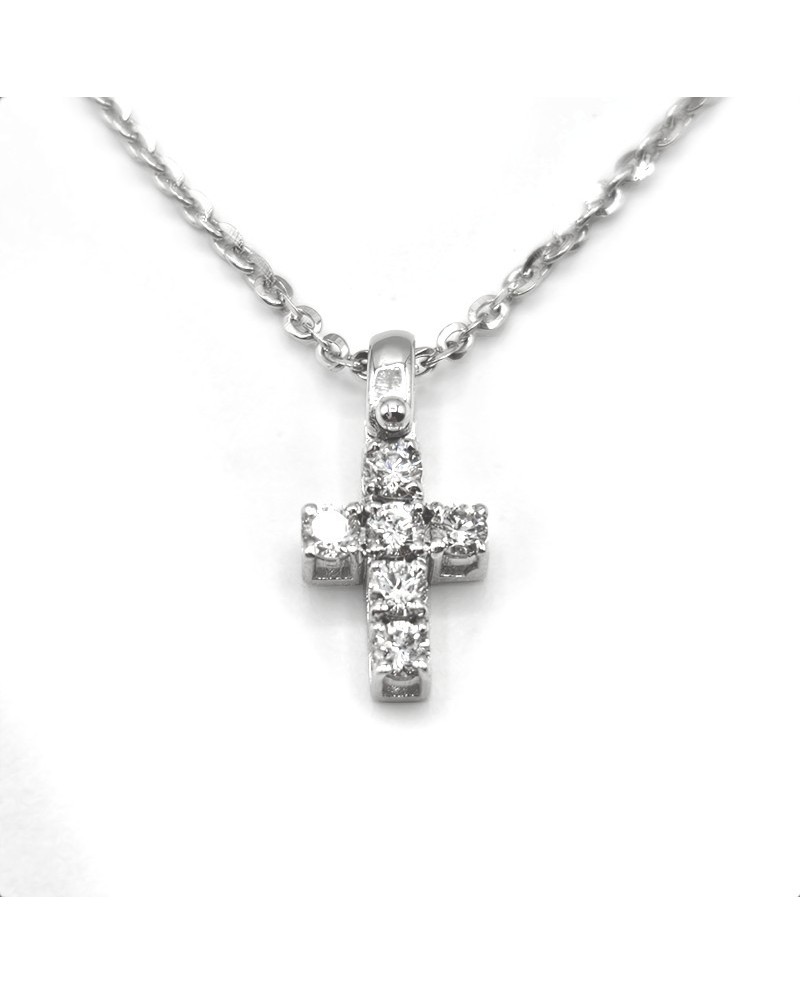Collier Casella Gioielli en or blanc et petite croix avec diamants