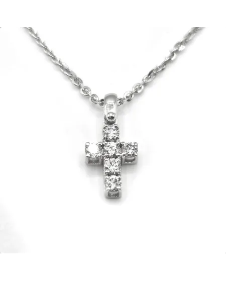 Collana Casella Gioielli in Oro Bianco e Croce con Diamanti Piccola