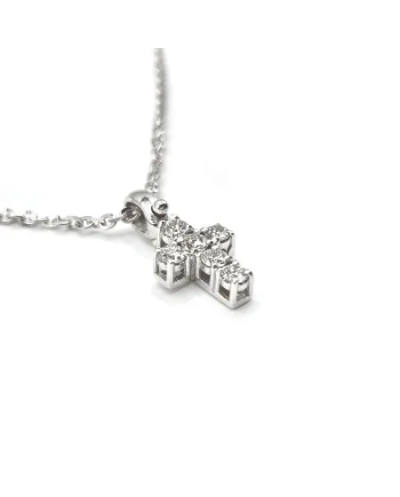 Casella Gioielli Necklace in White Gold and Small Cross with Diamonds