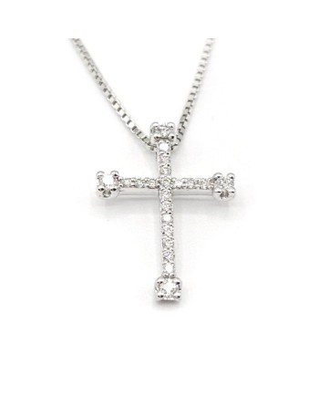 Casella Gioielli Necklace in White Gold and Cross with Diamonds