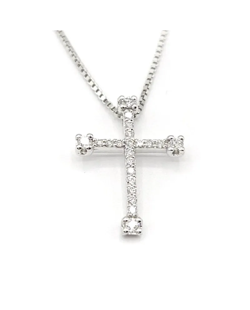 Collana Casella Gioielli in Oro Bianco e Croce con Diamanti