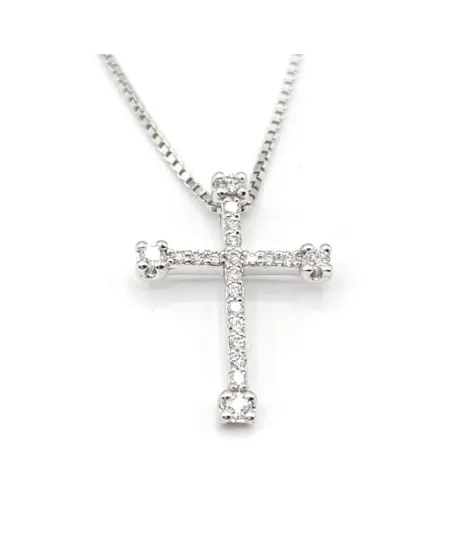 Collana Casella Gioielli in Oro Bianco e Croce con Diamanti