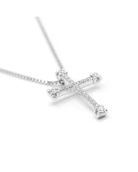 Collana Casella Gioielli in Oro Bianco e Croce con Diamanti