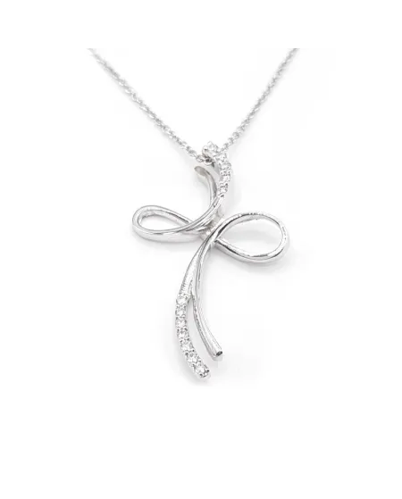 Collana Casella Gioielli in Oro Bianco e Croce con Diamanti