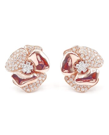 Leo Pizzo Earrings in Rose Gold with Flower and White Diamond Pavé
