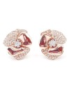 Boucles d'oreilles Leo Pizzo en or rose avec fleur et pavé de diamants blancs