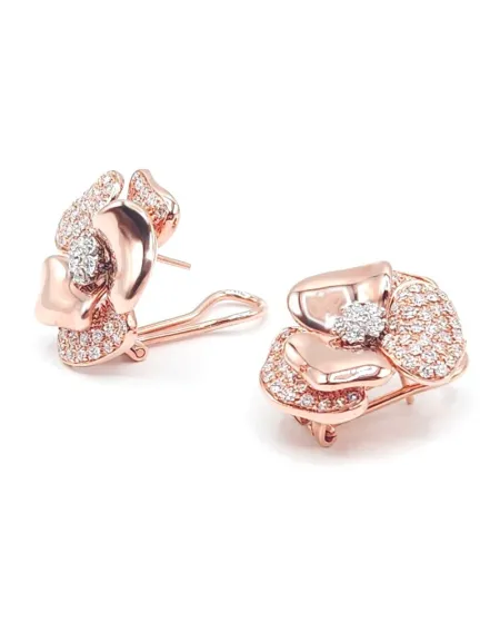 Leo Pizzo Earrings in Rose Gold with Flower and White Diamond Pavé