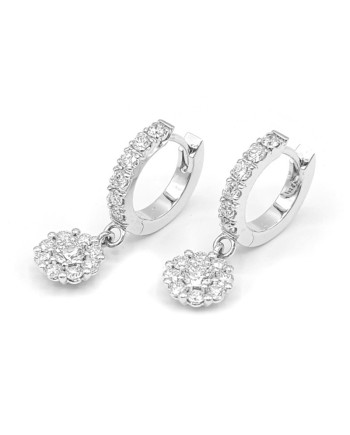 Orecchini Cerchio Leo Pizzo in Oro Bianco con Pavé Diamanti Bianchi Pendente