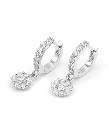 Boucles d'oreilles créoles Leo Lace en or blanc avec pendentif pavé de diamants blancs