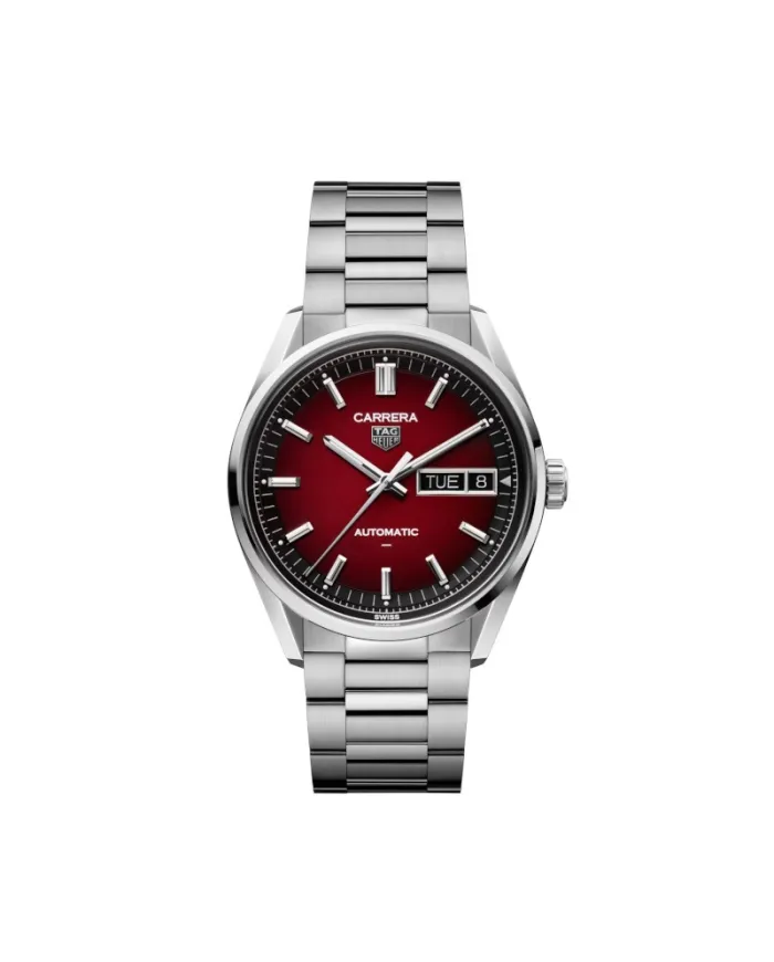 Orologio Tag Heuer Carrera Day-Date con Quadrante Rosso Fumé e Cinturino in Acciaio 41 mm