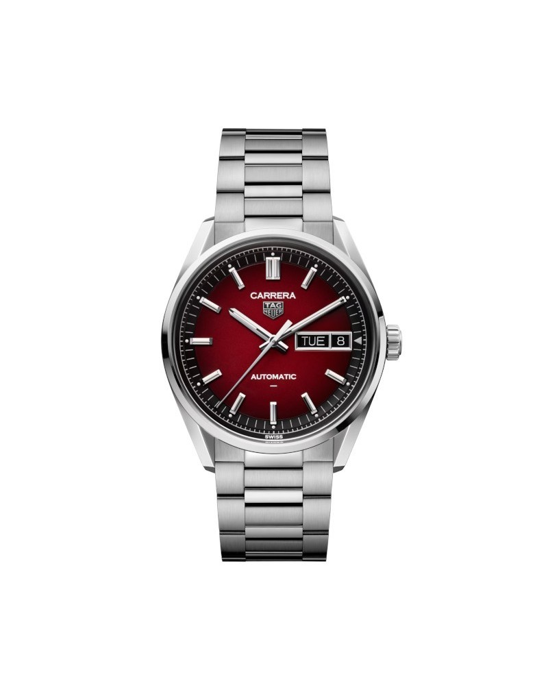 Tag Heuer Carrera Day-Date Red Smoke Dial Stainless Steel Bracelet Watch 41mm