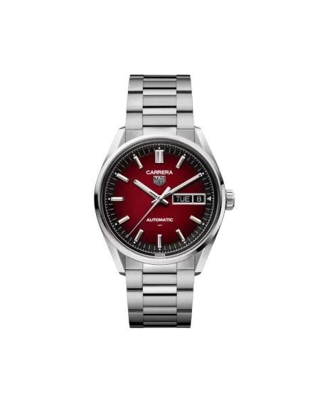 Montre Tag Heuer Carrera Day-Date avec cadran rouge fumé et bracelet en acier 41 mm