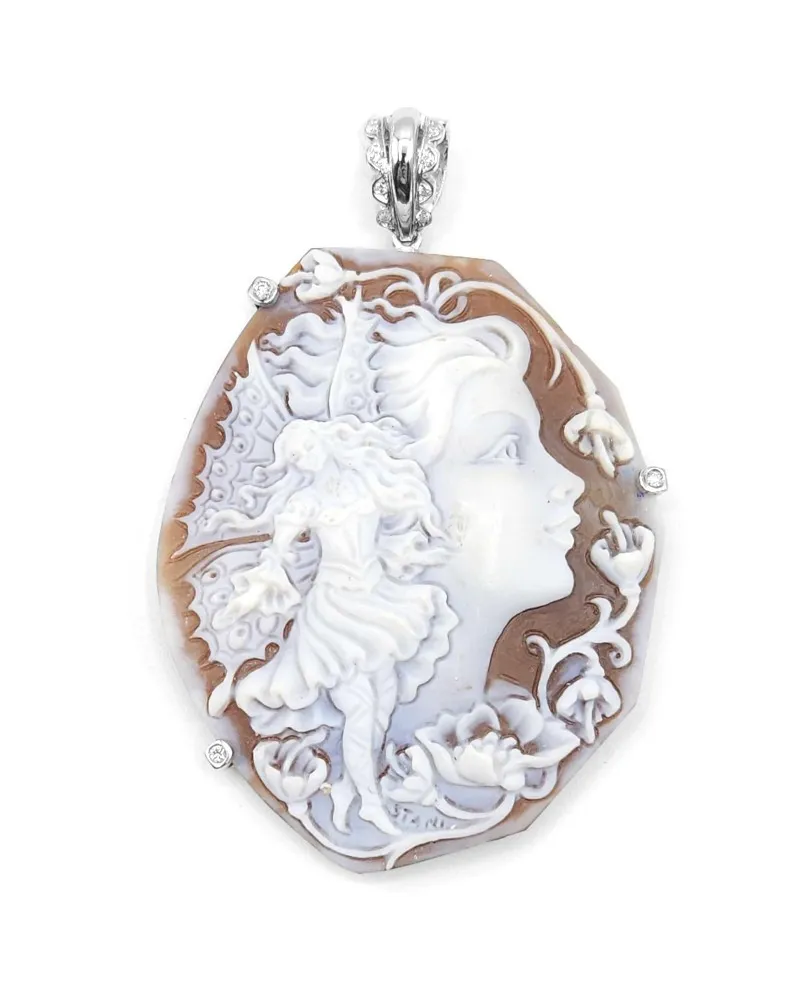 Camée Casella Jewelry en coquillage de sardonyx avec monture en or blanc et diamants