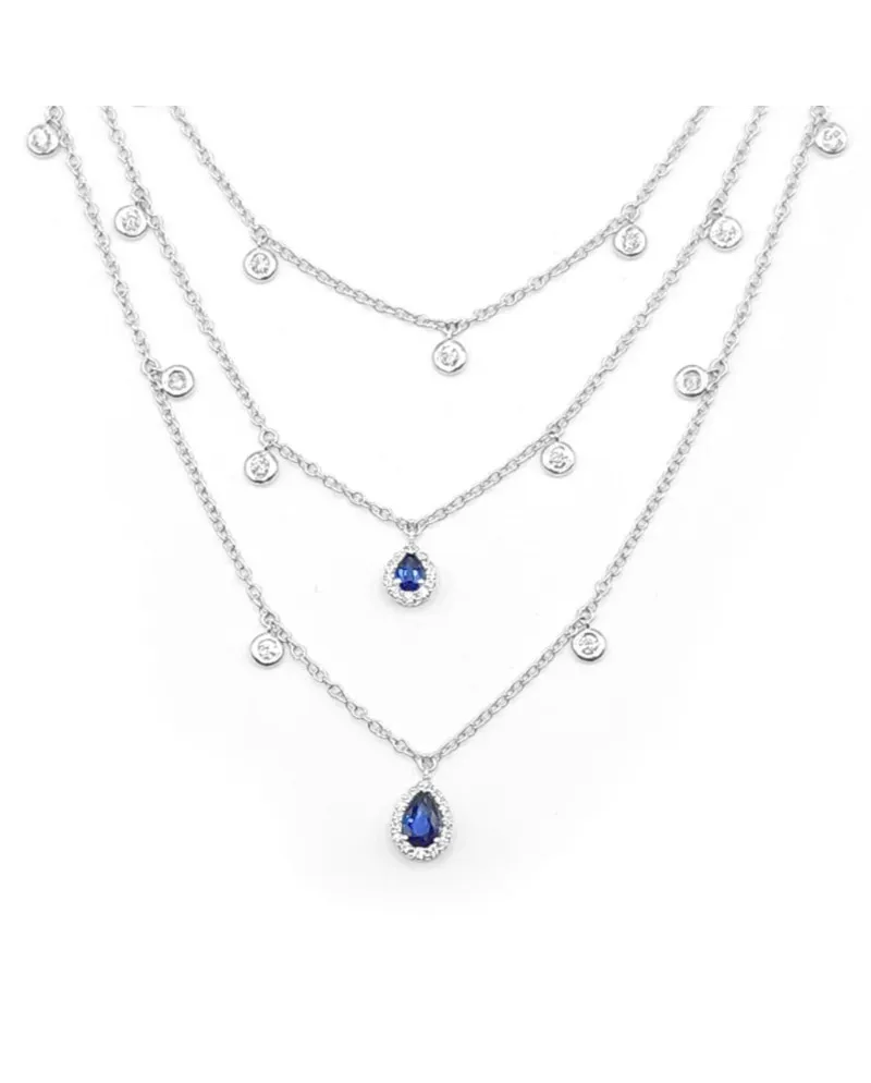 Collana Leo Pizzo a Tre Fili in Oro Bianco con Zaffiri e Diamanti