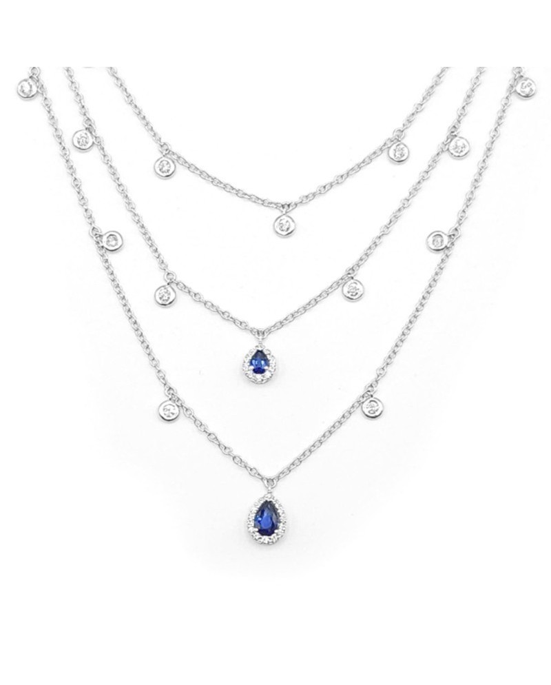Collier Leo Pizzo à trois rangs en or blanc avec saphirs et diamants