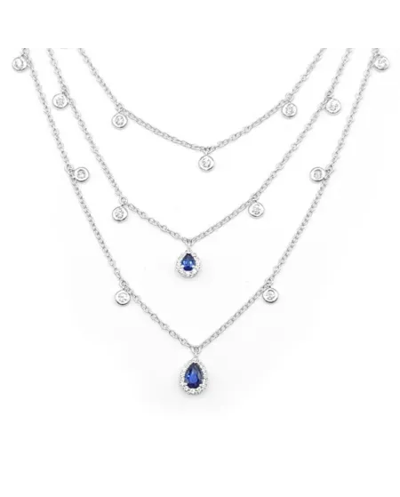 Collier Leo Pizzo à trois rangs en or blanc avec saphirs et diamants