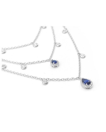 Collier Leo Pizzo à trois rangs en or blanc avec saphirs et diamants