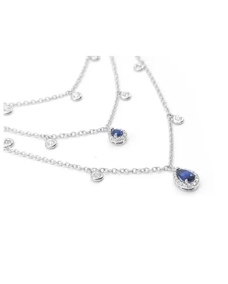 Collana Leo Pizzo a Tre Fili in Oro Bianco con Zaffiri e Diamanti
