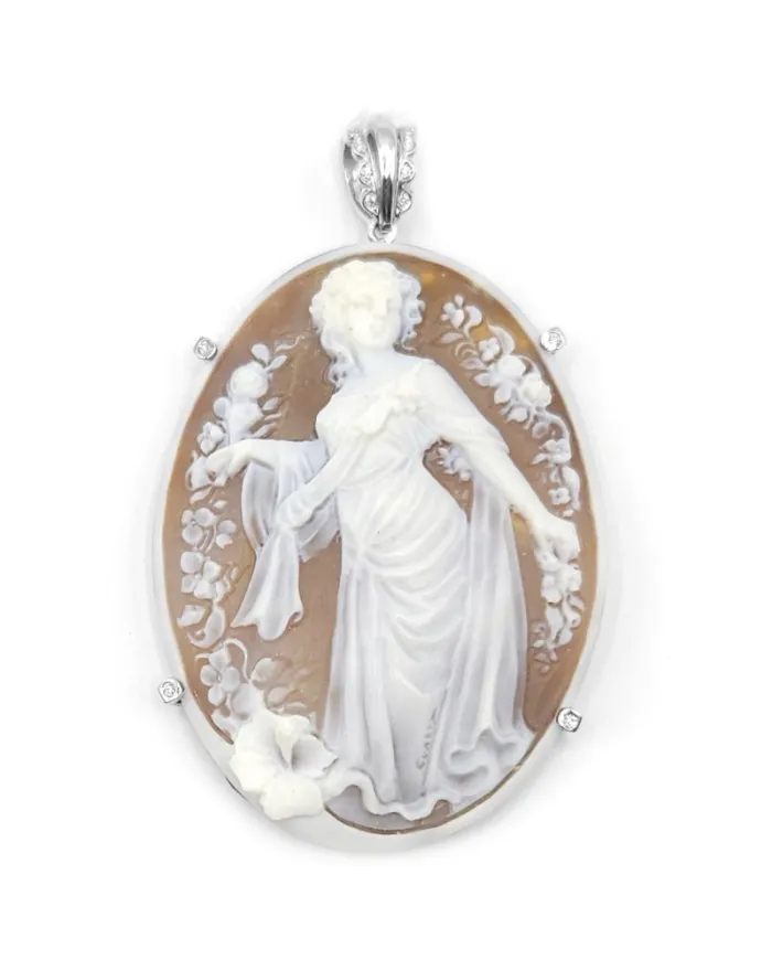 Casella Jewelry Cameo in Sardonyx Shell with White Gold and Diamond Setting