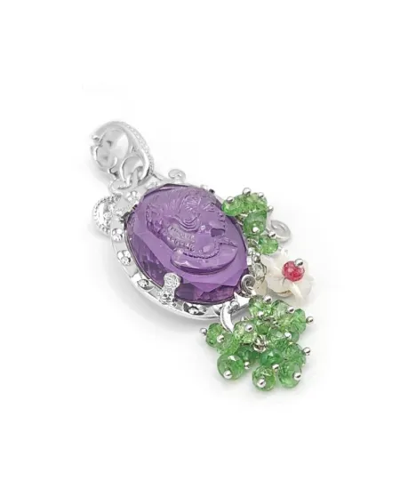 Pendant Casella with Cameo in Amethyst, Gold and Natural Gems