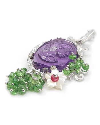 Casella à pendentif avec camée en améthyste, or et pierres précieuses naturelles