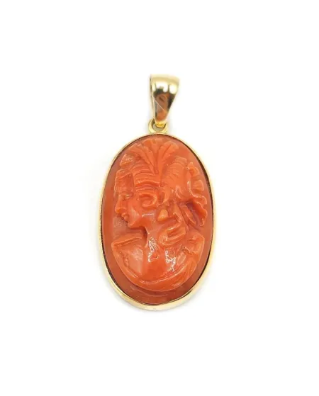 Cammeo Casella Gioielli in Corallo Rosso con Montatura in Oro Giallo