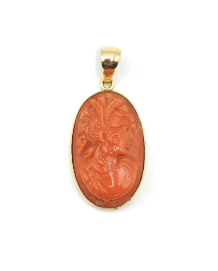 Cammeo Casella Gioielli in Corallo Rosso con Montatura in Oro Giallo