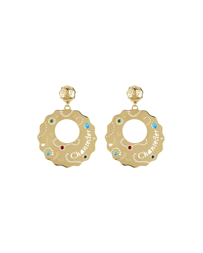 Chantecler Suamèm Large Earrings in Yellow Gold with Diamonds and Precious Stones