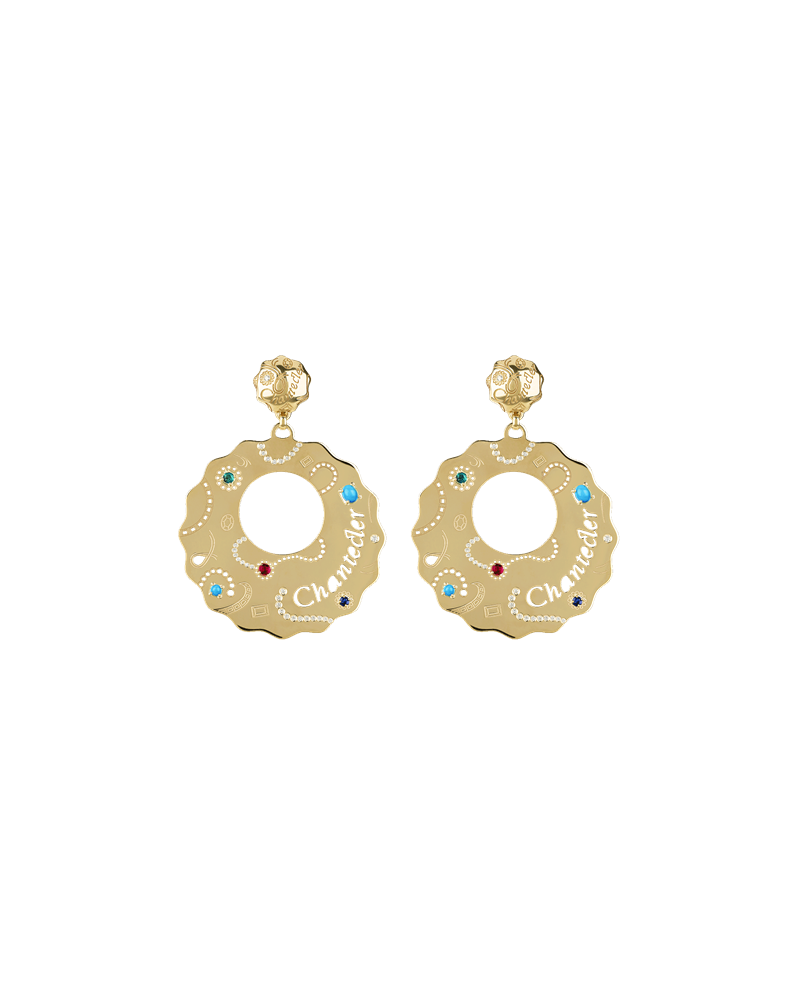 Chantecler Suamèm Large Earrings in Yellow Gold with Diamonds and Precious Stones