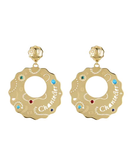 Boucles d'oreilles Chantecler Suamèm Grandes en or jaune avec diamants et pierres précieuses