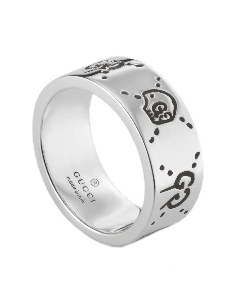 Gucci Ghost Wide Band Silver Ring