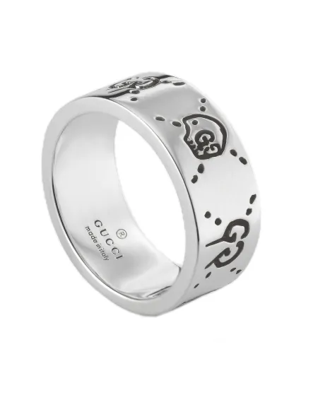 Gucci Ghost Wide Band Silver Ring