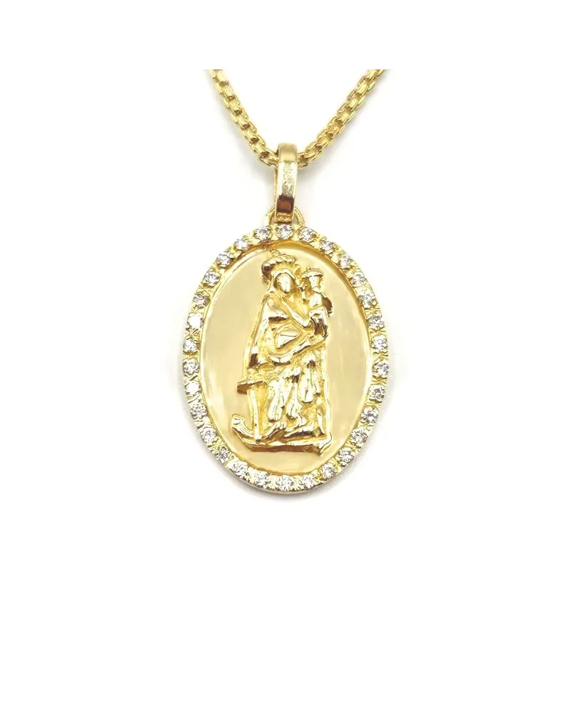Casella Necklace in Yellow Gold and Diamonds with Santa Maria della Speranza