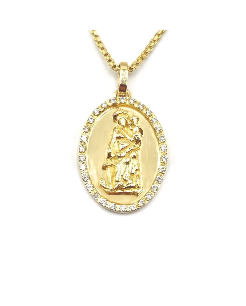 Collana Casella in Oro Giallo e Diamanti con Santa Maria della Speranza