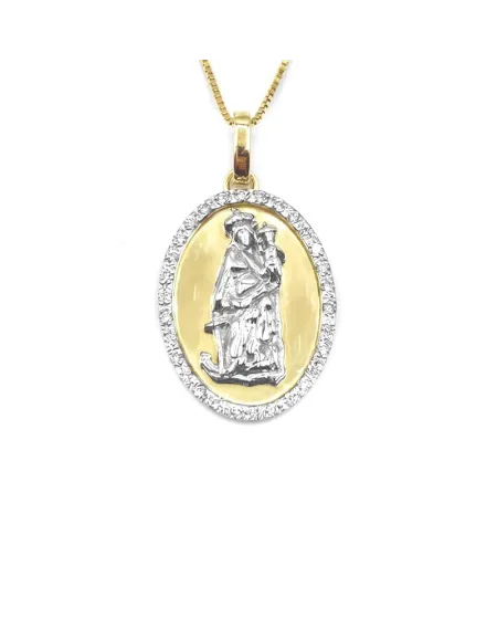 Collana Casella in Oro Bicolore e Diamanti con Santa Maria della Speranza