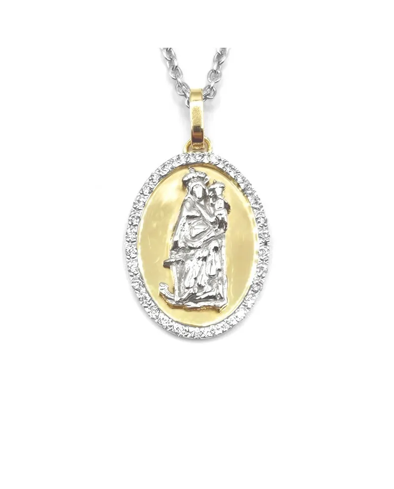 Collana Casella in Oro Bicolore e Diamanti con Santa Maria della Speranza