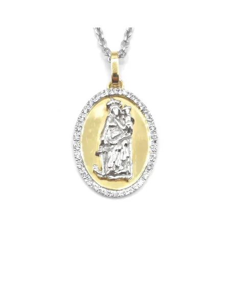 Collana Casella in Oro Bicolore e Diamanti con Santa Maria della Speranza