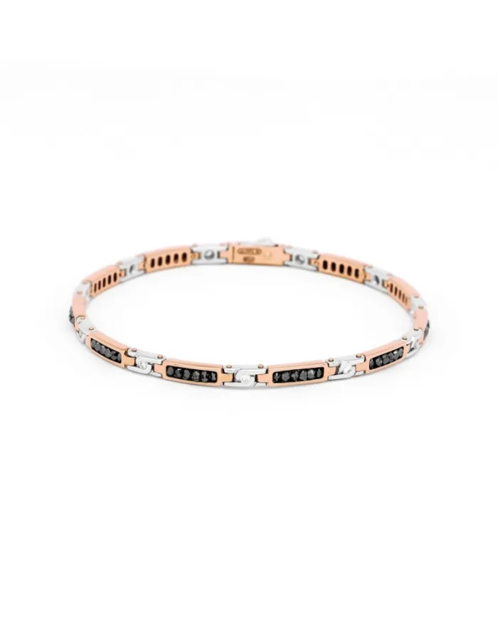 Zancan Black Magic Soft Men's Bracelet in Two-Tone Gold with Diamonds